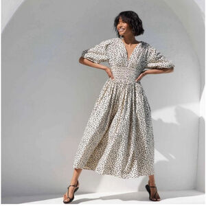 Women's AYR Beige & Black Polka Dot Midi Dress S